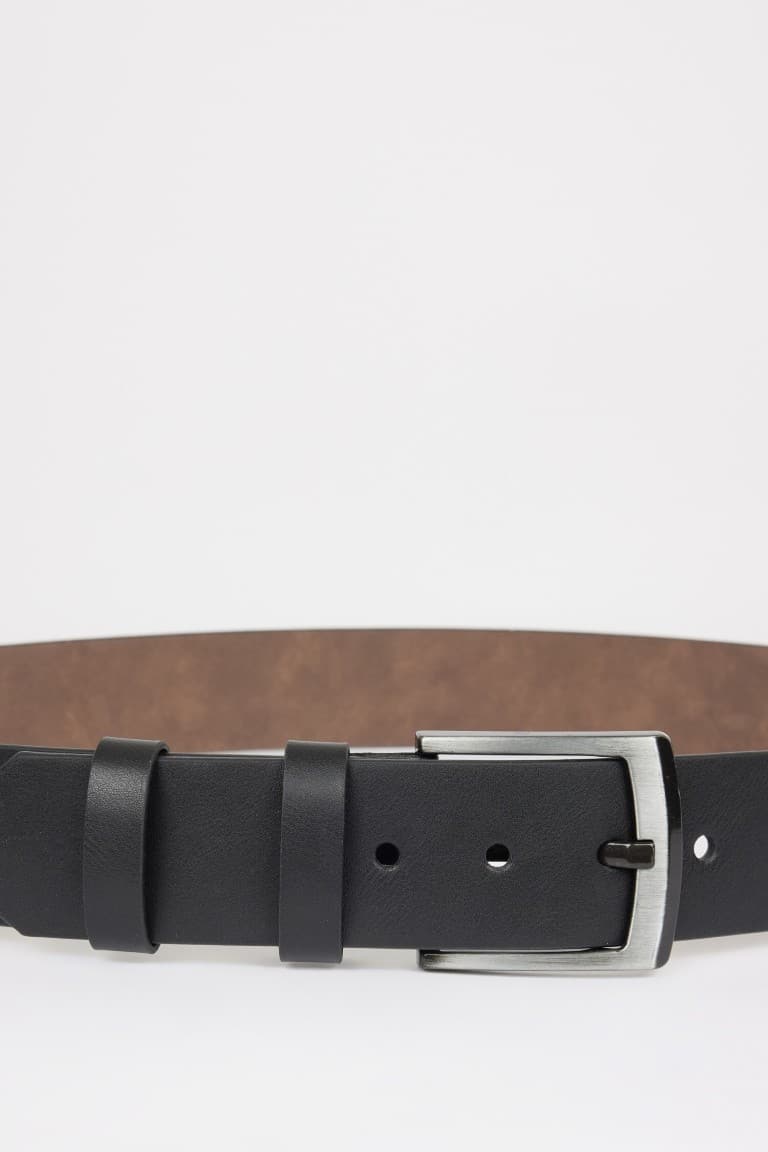 Men's Rectangular Buckle Faux Leather Jean Belt