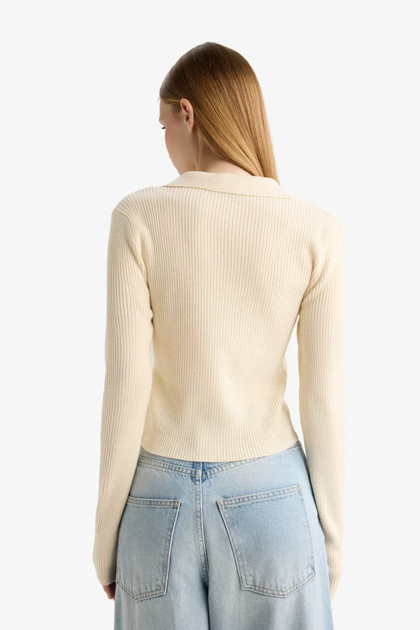 Slim Fit Narrow Cut Polo Collar Knit Sweater