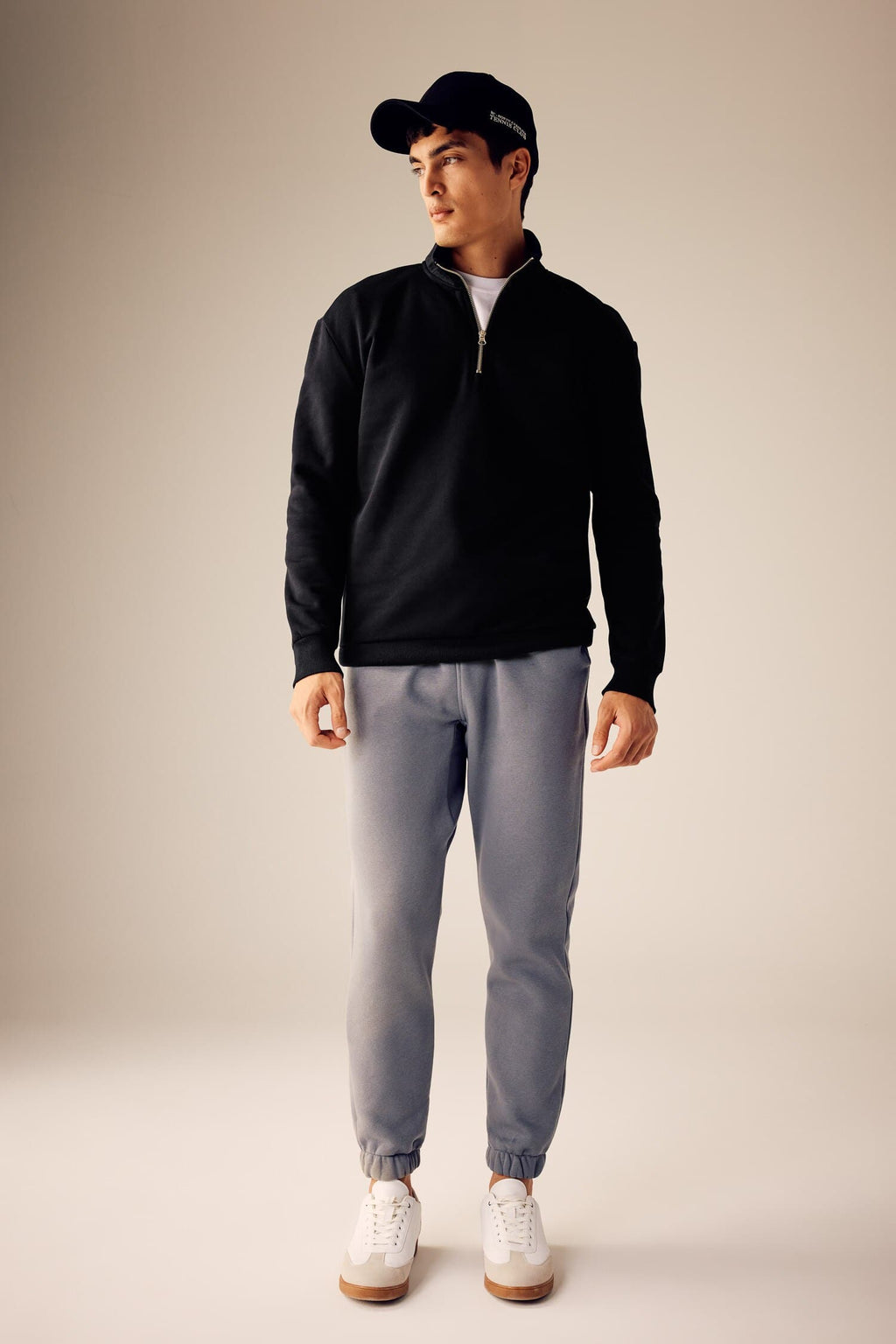 Comfort Regular Fit Casual Mold Zippered Stand Collar Basic Plain Sweatshirt