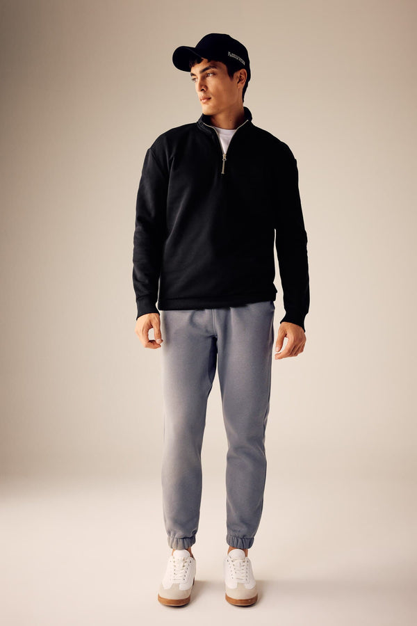 Comfort Regular Fit Casual Mold Zippered Stand Collar Basic Plain Sweatshirt