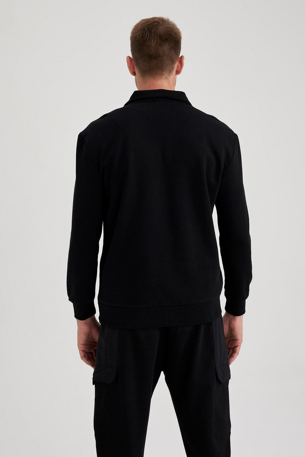 Comfort Regular Fit Casual Mold Zippered Stand Collar Basic Plain Sweatshirt