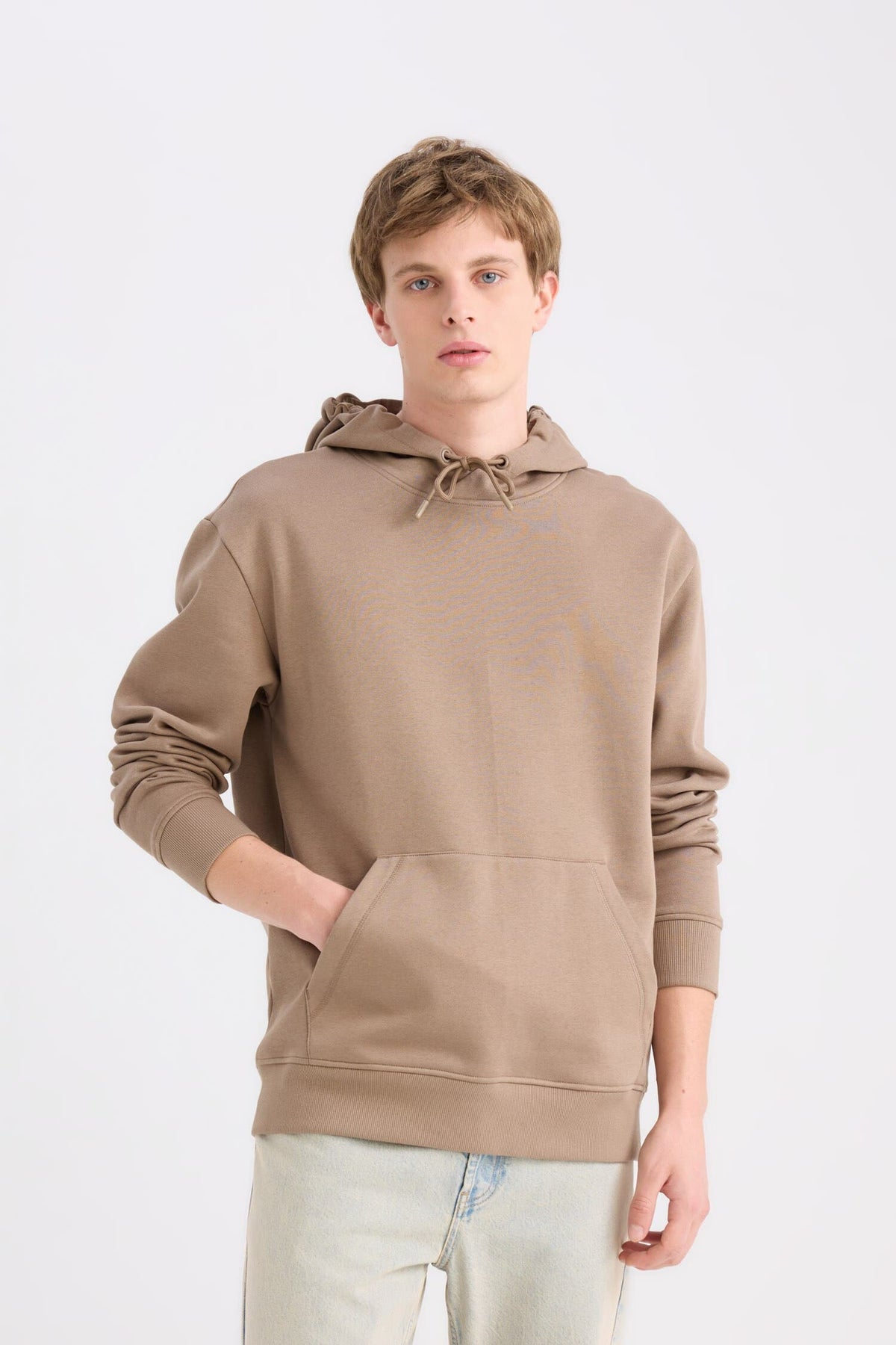 Regular Fit Hooded Kangaroo Pocket Soft Furry Basic Plain Sweatshirt Main image