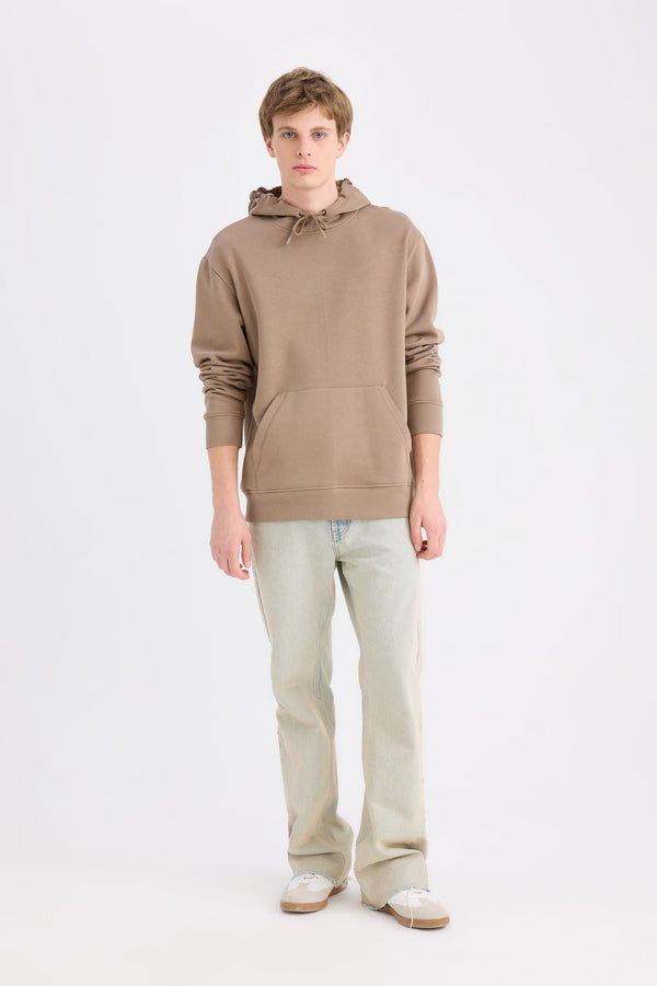 Regular Fit Hooded Kangaroo Pocket Soft Furry Basic Plain Sweatshirt