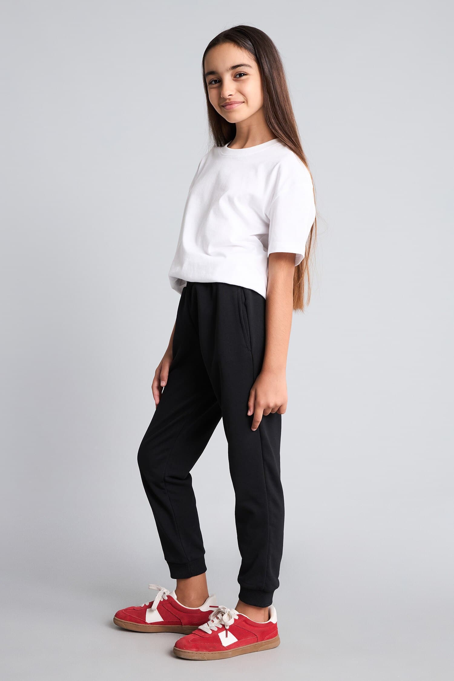 Girls Standard Fit Basic Plain Elastic Waist School Jogger Tracksuit Bottoms Secondary image