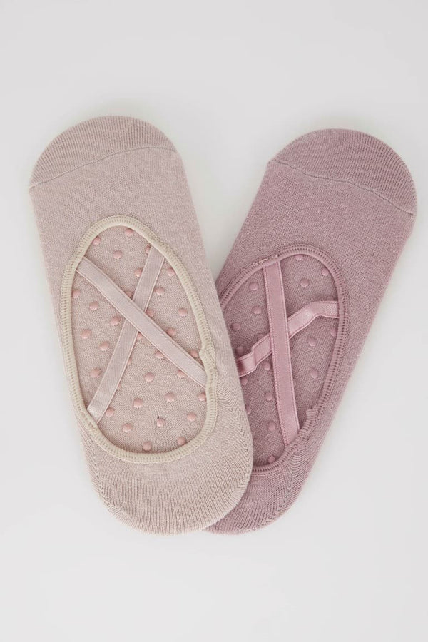 Women's 2 Pcs Cotton Non-Slip Base Pilates Socks