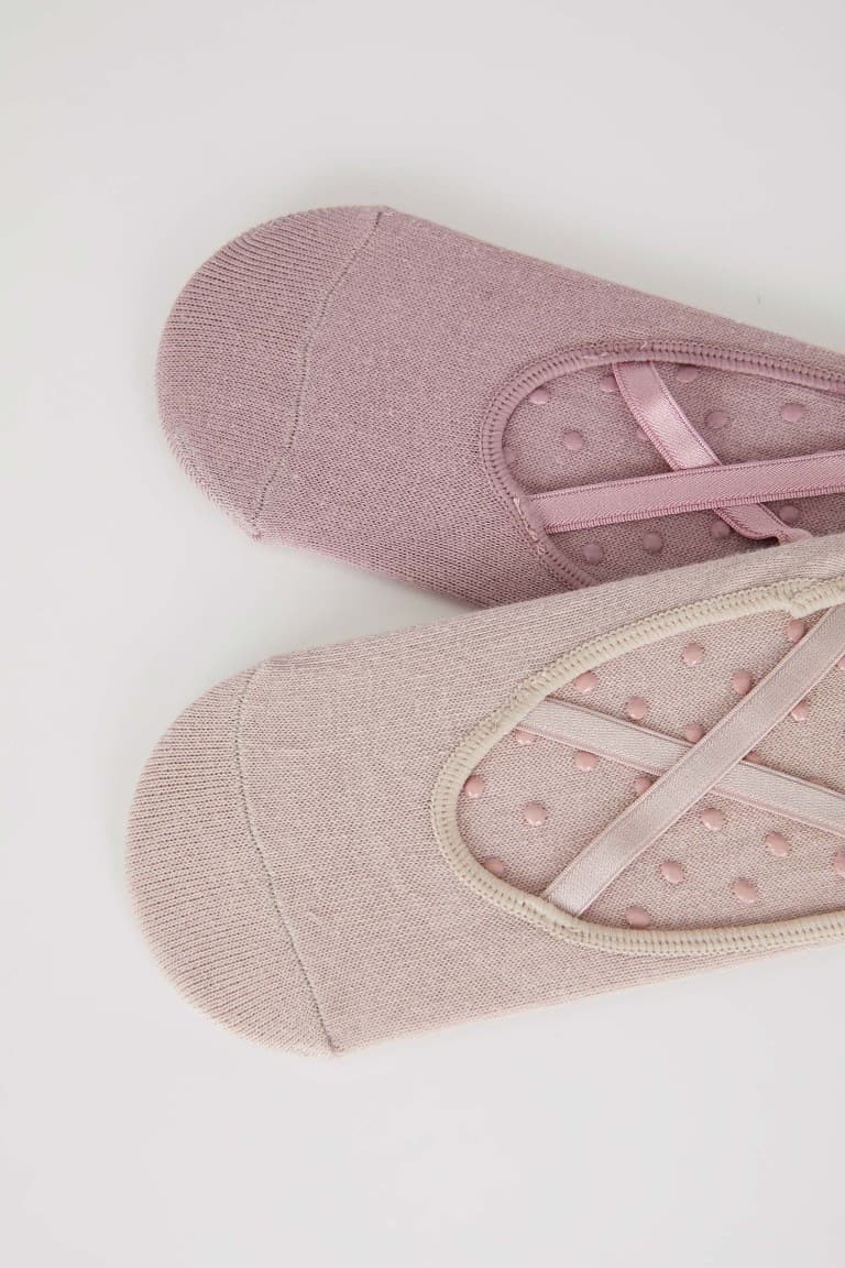 Women's 2 Pcs Cotton Non-Slip Base Pilates Socks