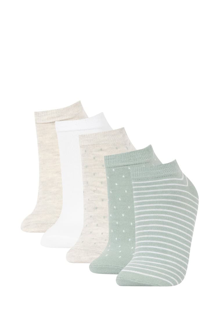 Women 5-Pack Cotton Polka Dot Striped Booties Socks