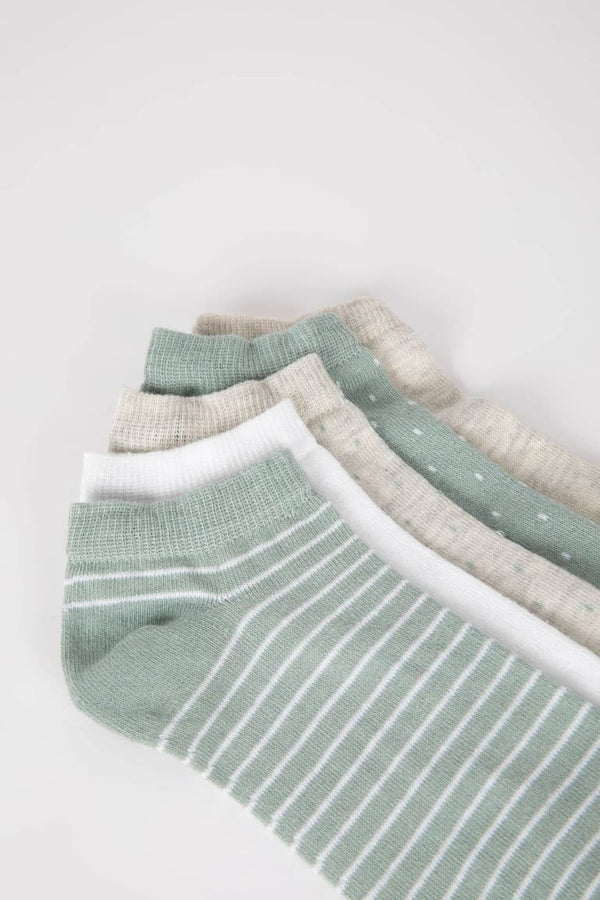 Women 5-Pack Cotton Polka Dot Striped Booties Socks