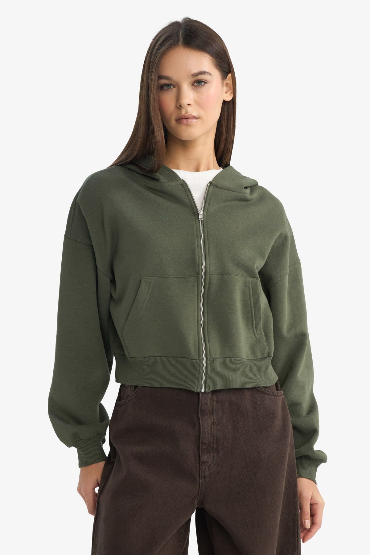 Cool Cropped Fit Hooded Thick Zippered Sweatshirt