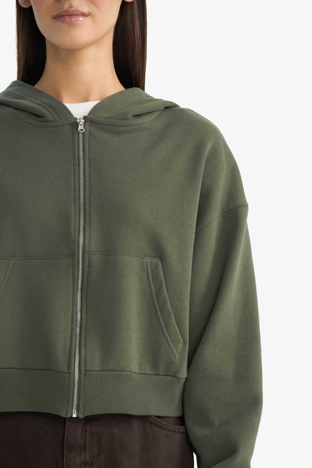 Cool Cropped Fit Hooded Thick Zippered Sweatshirt