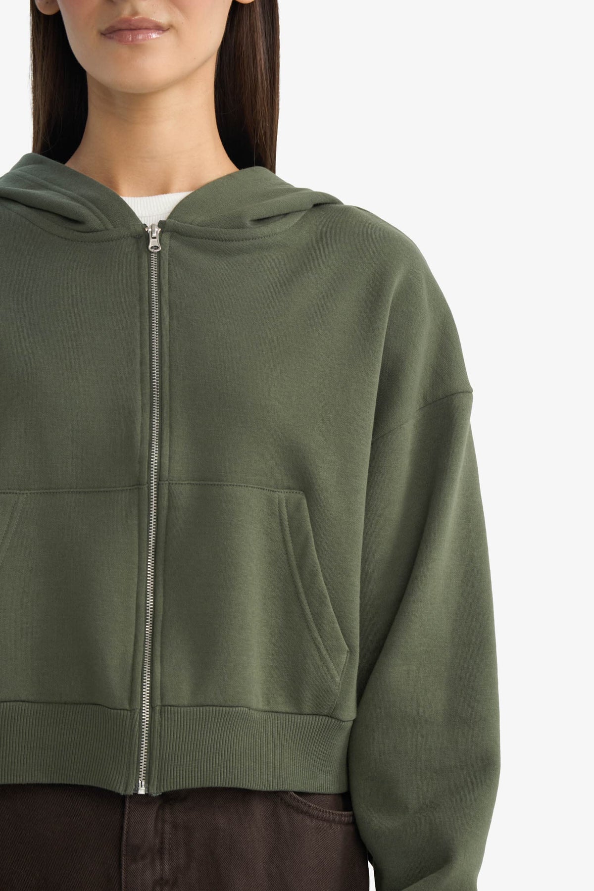 Cool Cropped Fit Hooded Thick Zippered Sweatshirt