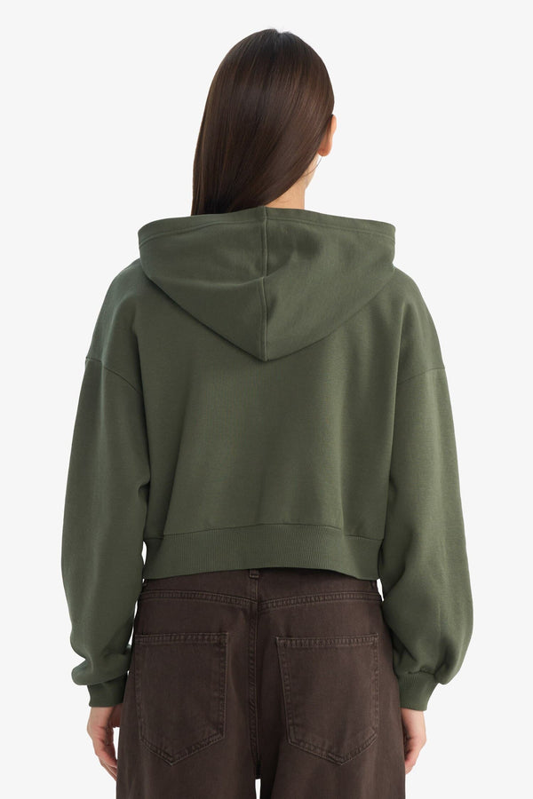 Cool Cropped Fit Hooded Thick Zippered Sweatshirt