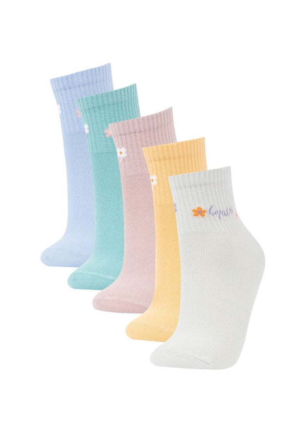 5 Pcs Cotton Sock With Women's Comfortable Rubber