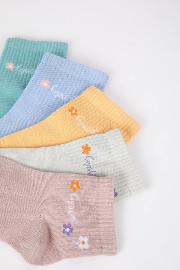 5 Pcs Cotton Sock With Women's Comfortable Rubber